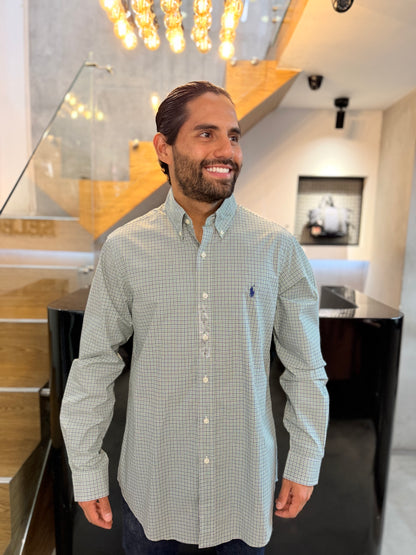 Camisa Polo R.L hombre Algodón Cuadros Caballo Azul