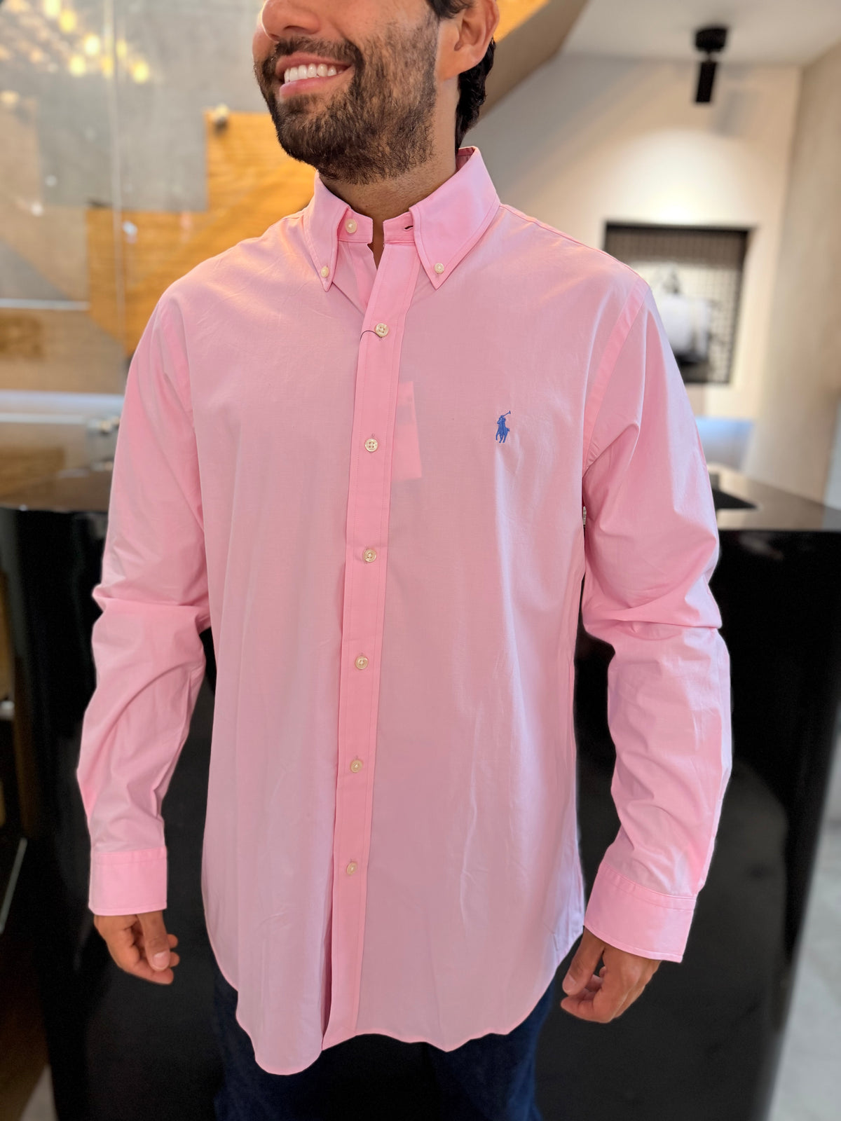 Camisa Polo R.L hombre Algodón Rosada Caballo Azul Bebe