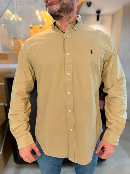 Camisa Polo R.L hombre Oxford Camel Caballo Azul