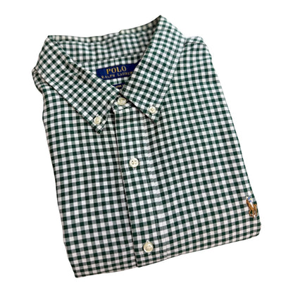 Camisa Polo R.L hombre Oxford  Cuadros verdes Con Blanco Caballo Multicolor