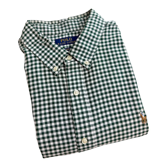 Camisa Polo R.L hombre Oxford  Cuadros verdes Con Blanco Caballo Multicolor