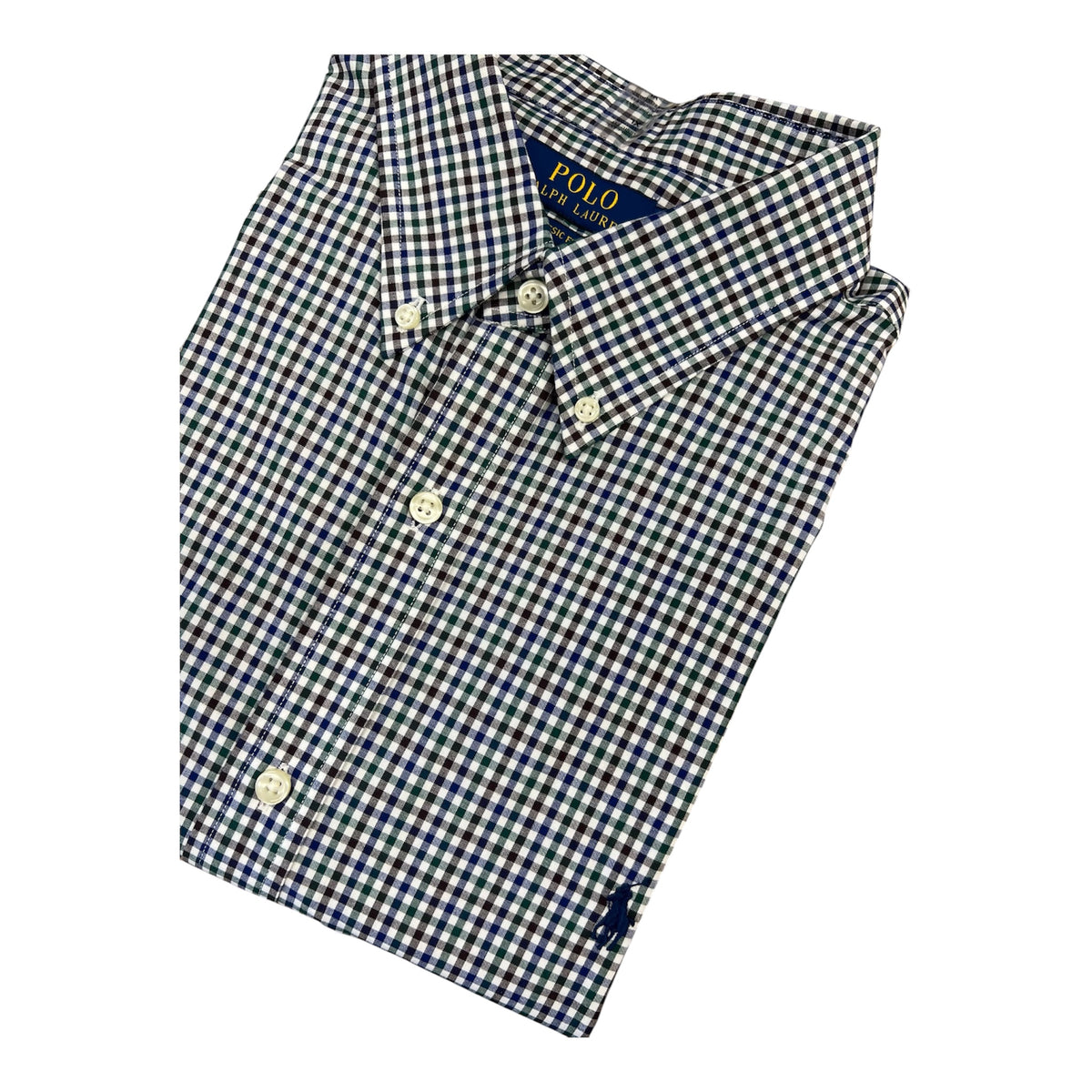 Camisa Polo R.L hombre Algodón Cuadros Verdes Caballo Azul