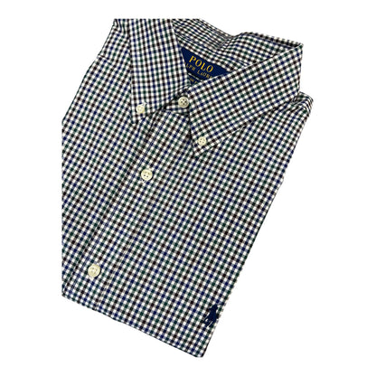 Camisa Polo R.L hombre Algodón Cuadros Verdes Caballo Azul