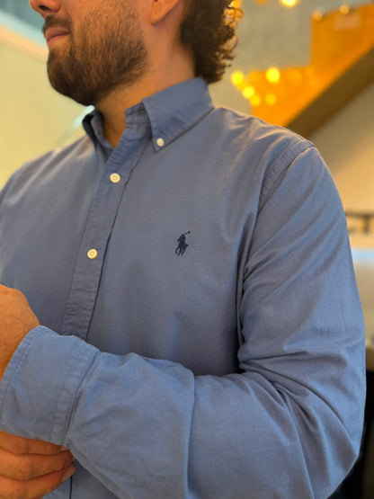 Camisa Polo R.L hombre Oxford Azul Caballo Azul