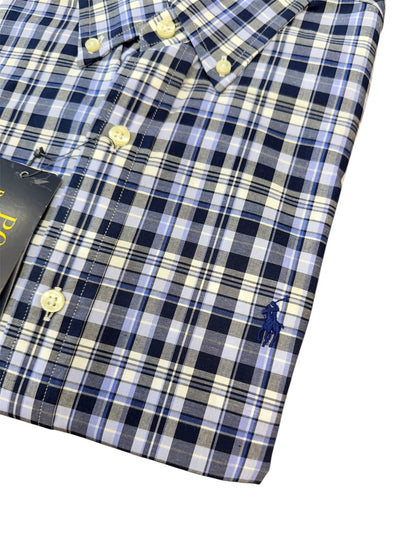 Camisa Polo R.L hombre Algodón Cuadros Azules Caballo Azul