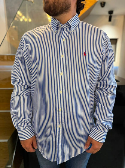 Camisa Polo R.L hombre Algodón Rayas Azules Caballo Rojo