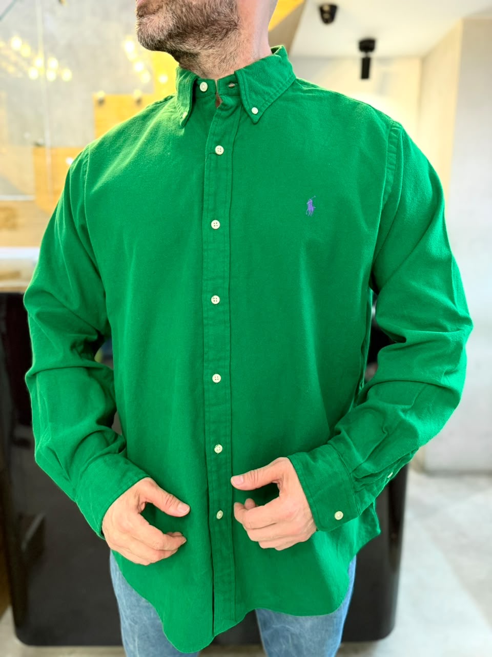 Camisa Polo R.L hombre Algodón Grueso Verde Caballo Morado
