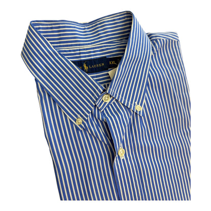 Camisa Polo R.L hombre Algodón Rayas Azules Con Blanco Caballo Amarillo