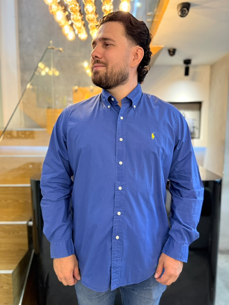 Camisa Polo R.L hombre Algodón Azul Caballo Amarrillo