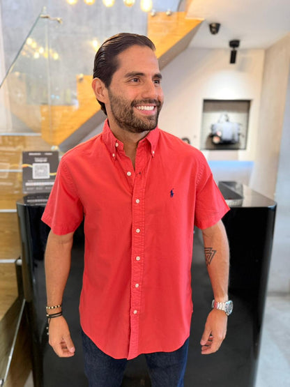 Camisa Polo R.L hombre Manga Corta Algodón Coral Caballo Azul