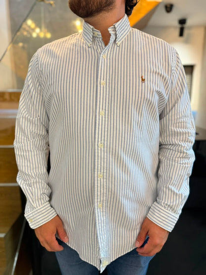 Camisa Polo R.L hombre Oxford Custom Fit Rayas Blancas Caballo Multicolor