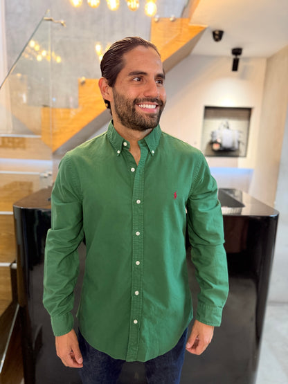 Camisa Polo R.L hombre Oxford Slim Fit Verde Militar Caballo Rojo