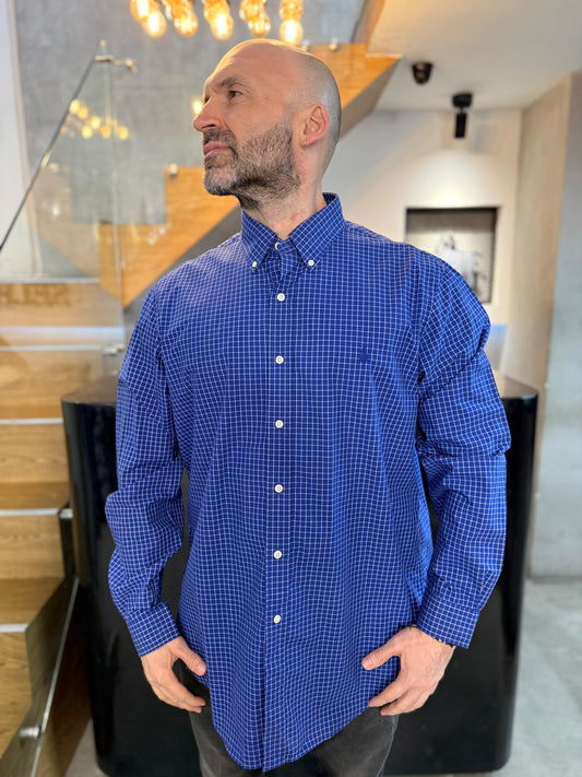Camisa Polo R.L hombre Algodón Cuadros Azul Oscuro Con Blanco Caballo Azul