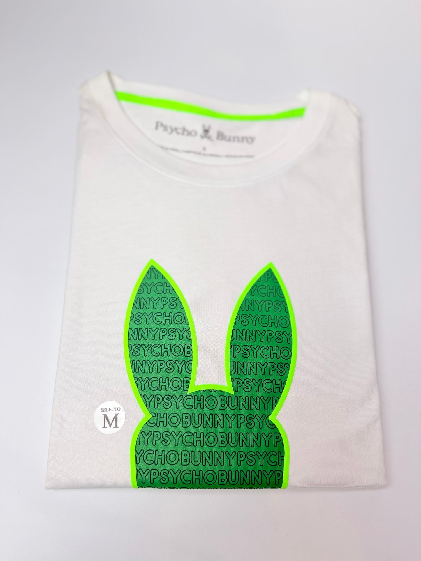 Camiseta Psycho bunny hombre Algodón Blanca Verde Neón