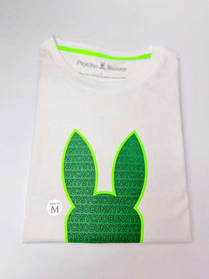 Camiseta Psycho bunny hombre Algodón Blanca Verde Neón