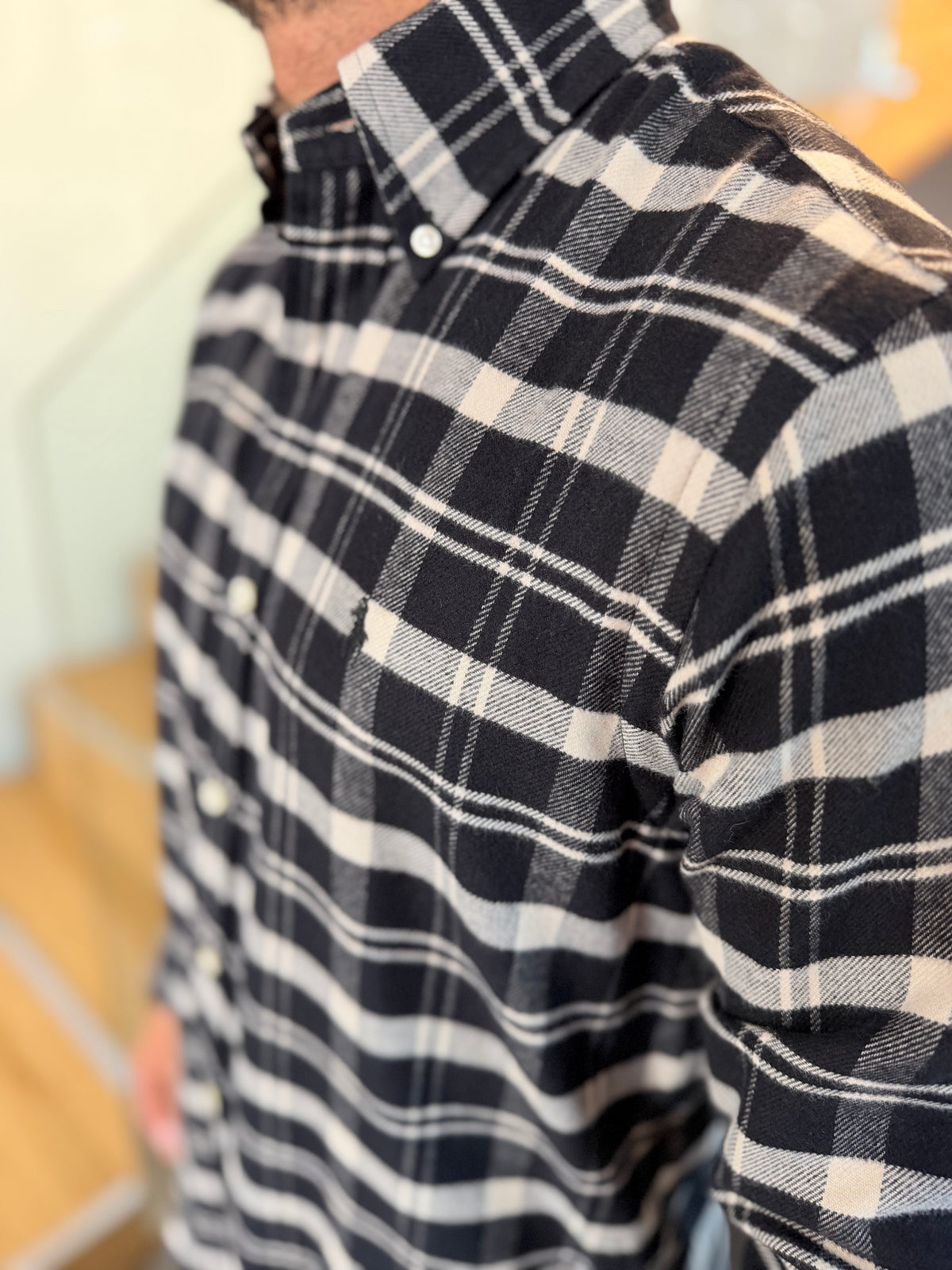 Camisa Polo R.L hombre Algodón Grueso Cuadros Negros Con Blanco Caballo Negro