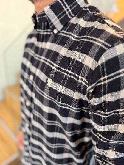 Camisa Polo R.L hombre Algodón Grueso Cuadros Negros Con Blanco Caballo Negro