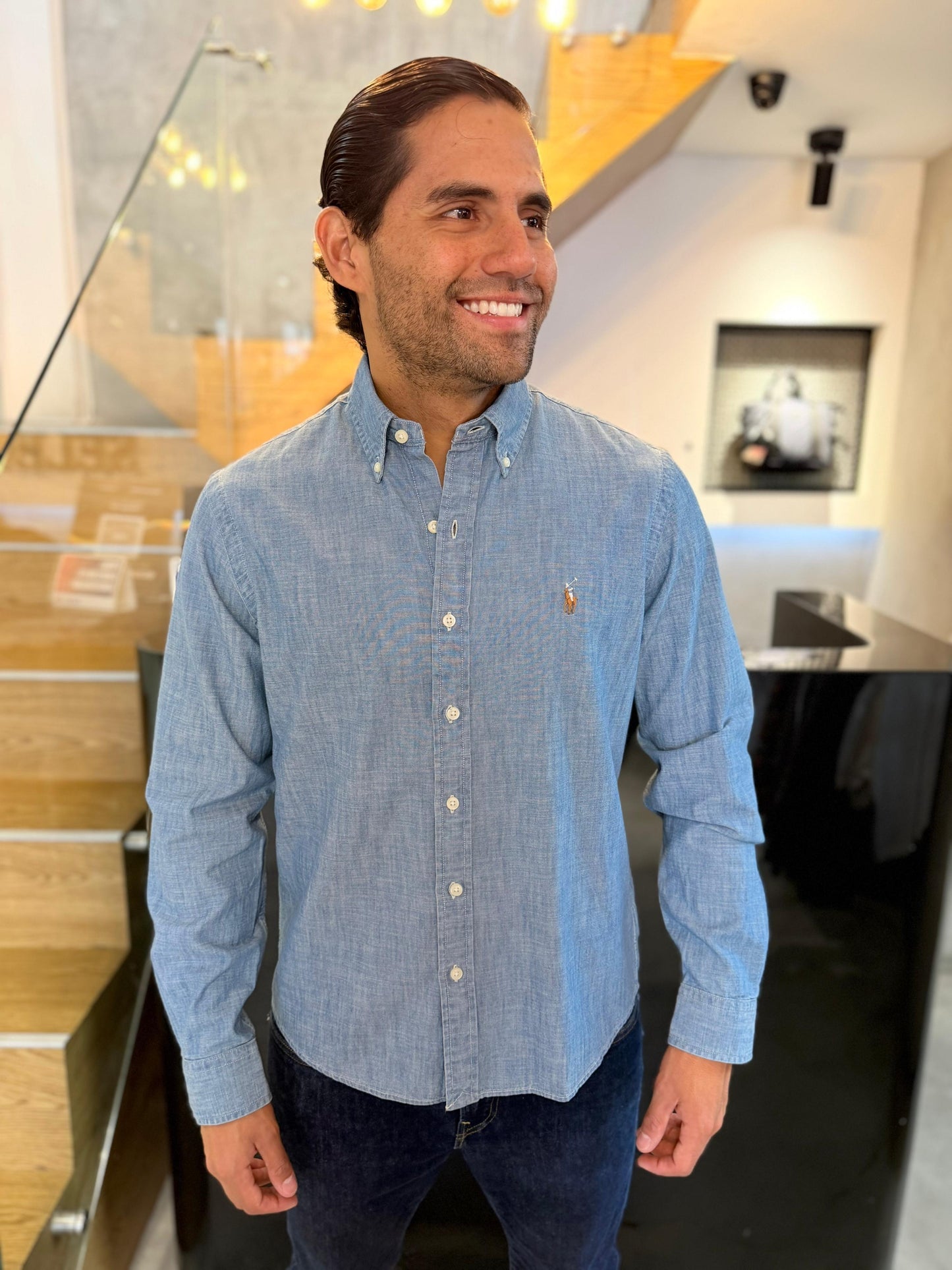 Camisa Polo R.L hombre Algodón Celeste Caballo Multicolor