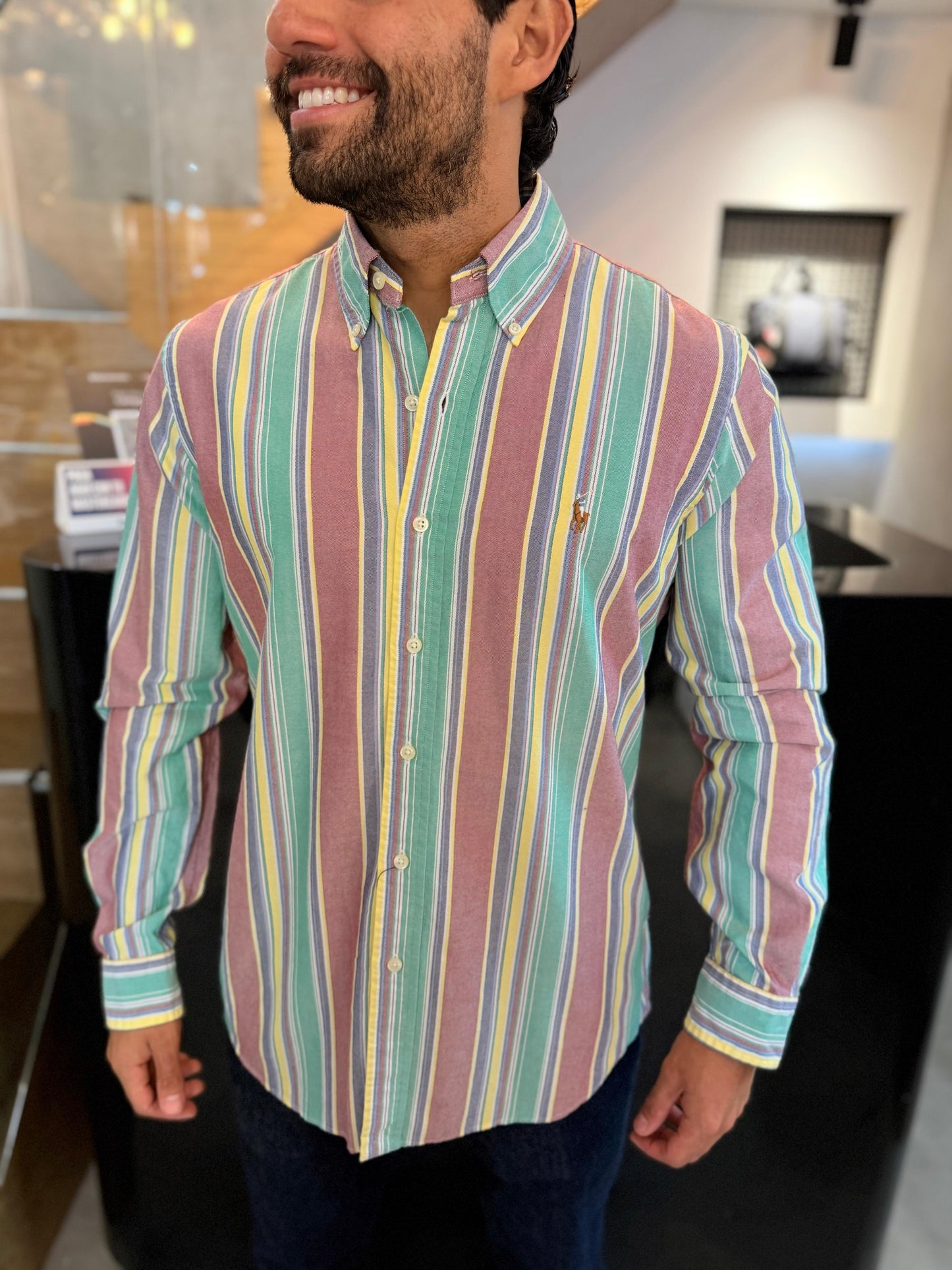 Camisa Polo R.L hombre Oxford Rayas Colores Caballo Multicolor