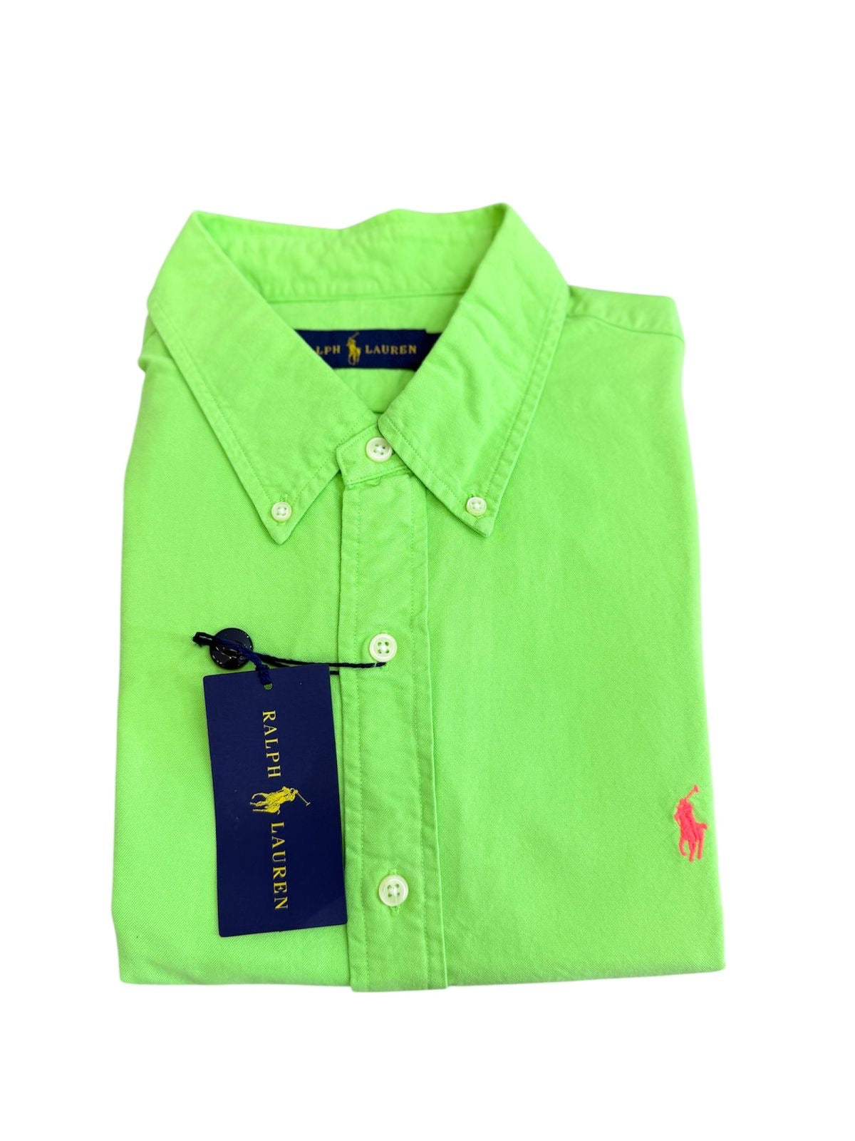 Camisa Polo R.L hombre Oxford Verde Caballo Rosado