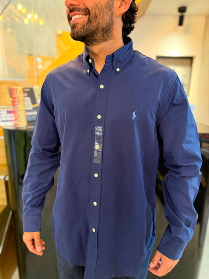 Camisa Polo R.L hombre Algodón Azul Oscura Caballo Celeste