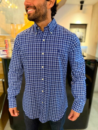 Camisa Polo R.L hombre Algodón Cuadros Azules Caballo Azul