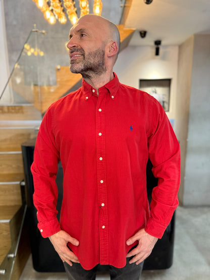 Camisa Polo R.L hombre Oxford Roja Caballo Azul