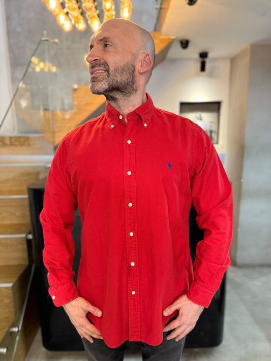 Camisa Polo R.L hombre Oxford Roja Caballo Azul