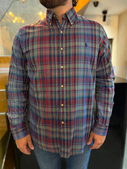 Camisa Polo R.L hombre Algodón Rayas Caballo Azul