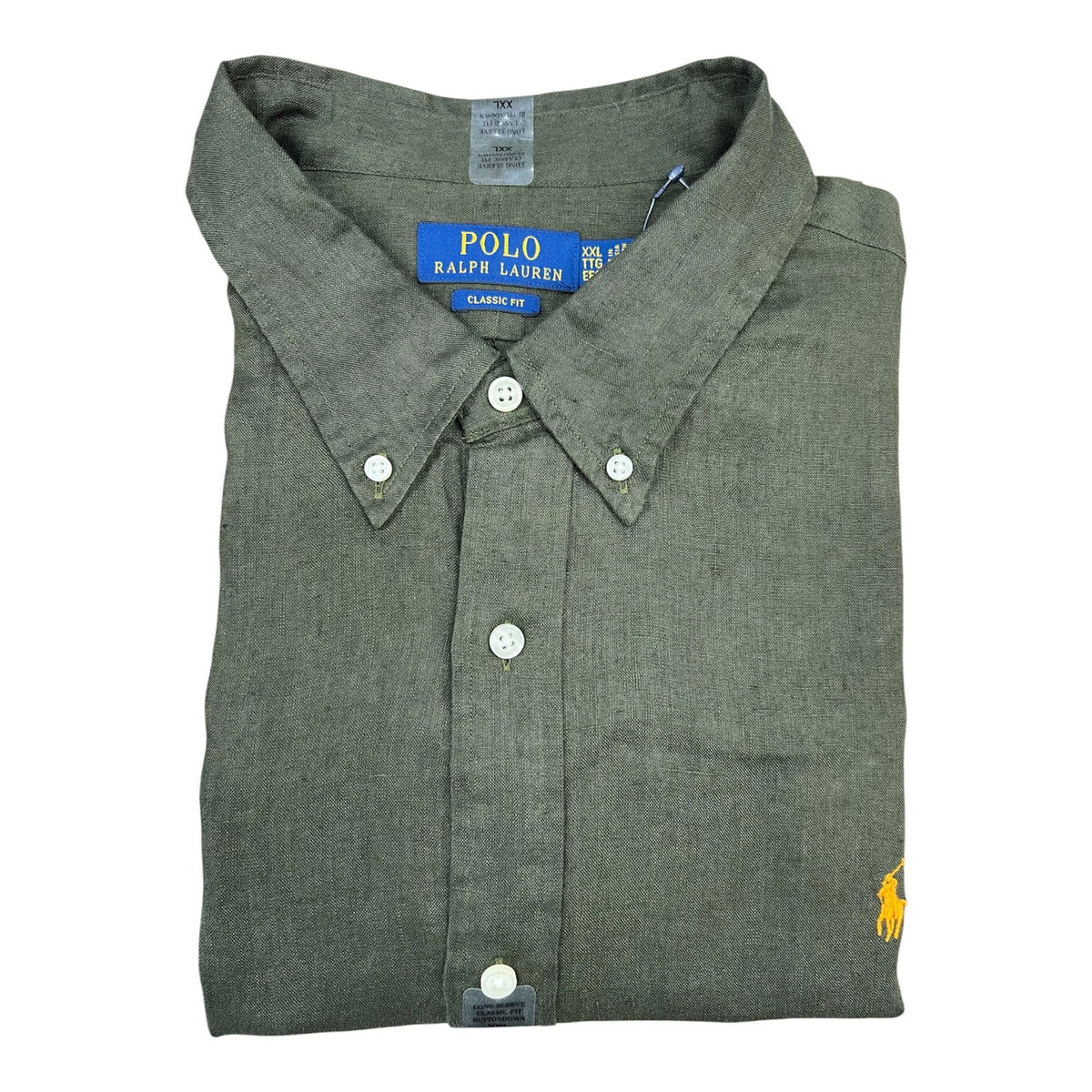 Camisa Polo R.L hombre Lino Verde Militar Caballo Naranja