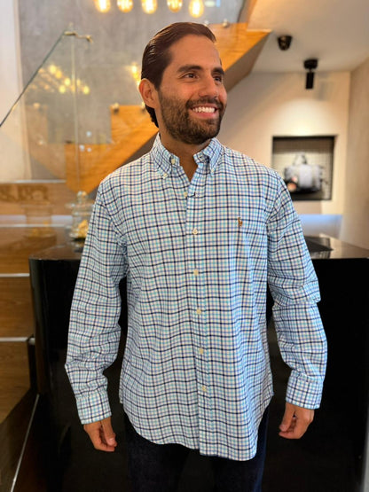 Camisa Polo R.L hombre Oxford Cuadros Azules Caballo multicolor