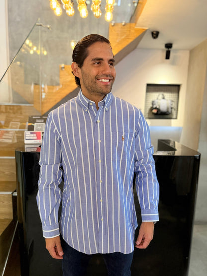 Camisa Polo R.L hombre Oxford Cuadros Rayas Azules Caballo Multicolor