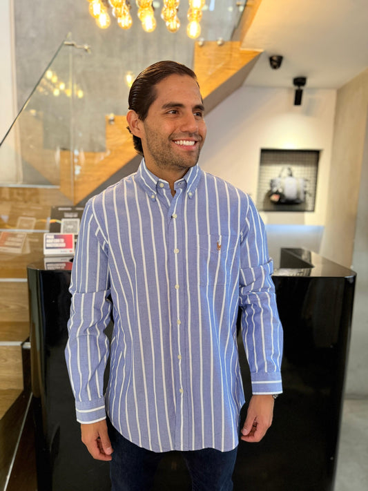 Camisa Polo R.L hombre Oxford Cuadros Rayas Azules Caballo Multicolor
