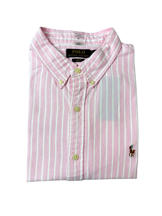 Camisa Polo R.L hombre Oxford Slim Fit Rayas Rosadas