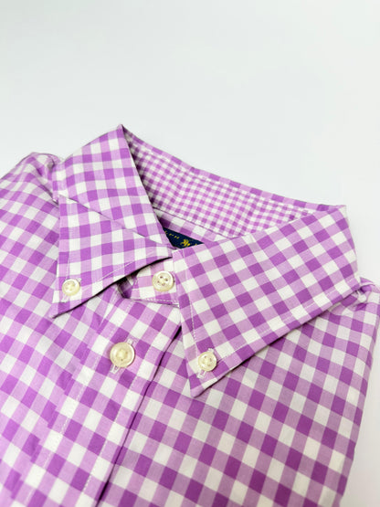 Camisa Polo R.L dama Algodón Slim Fit Cuadros Morados Con Blanco