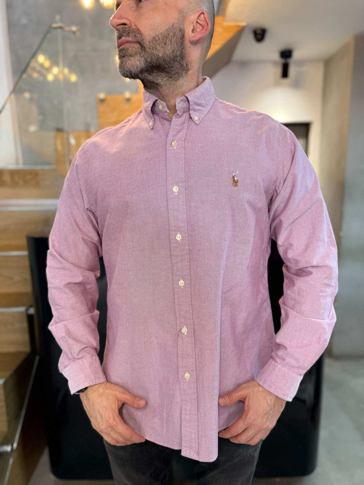 Camisa Polo R.L hombre Oxford Rosada Caballo Multicolor