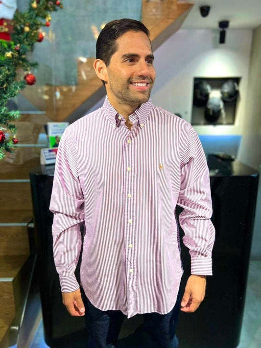 Camisa Polo R.L hombre Algodón Rayas Moradas