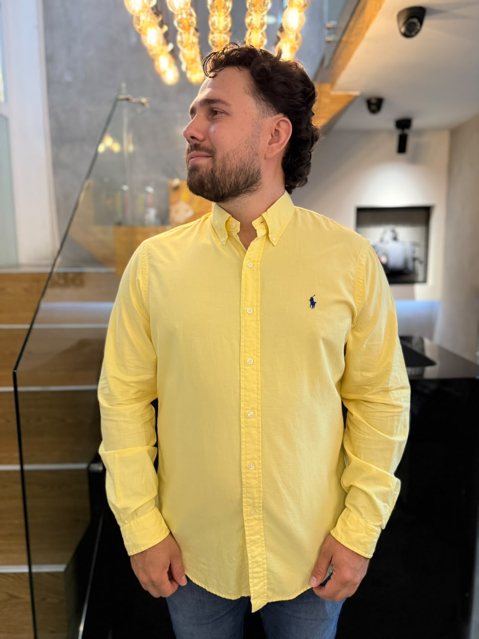 Camisa Polo R.L hombre Algodón Amarilla Caballo Azul