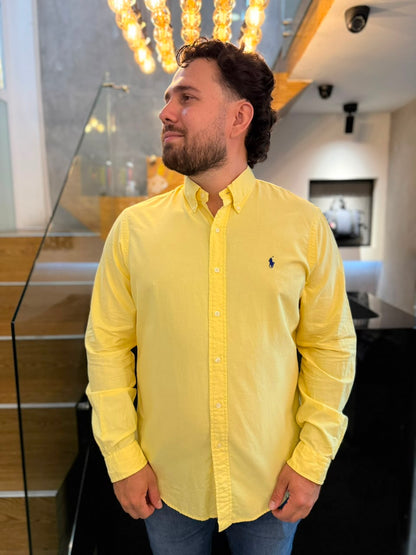 Camisa Polo R.L hombre Algodón Amarilla Caballo Azul