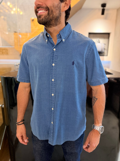 Camisa Polo R.L hombre Manga Corta Galleta Azul Caballo Azul