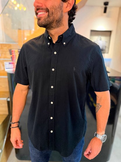 Camisa Polo R.L hombre Manga Corta Galleta Negra Caballo Negro
