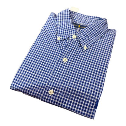 Camisa Polo R.L hombre Algodón Cuadros Azules Con Blanco Caballo Azul