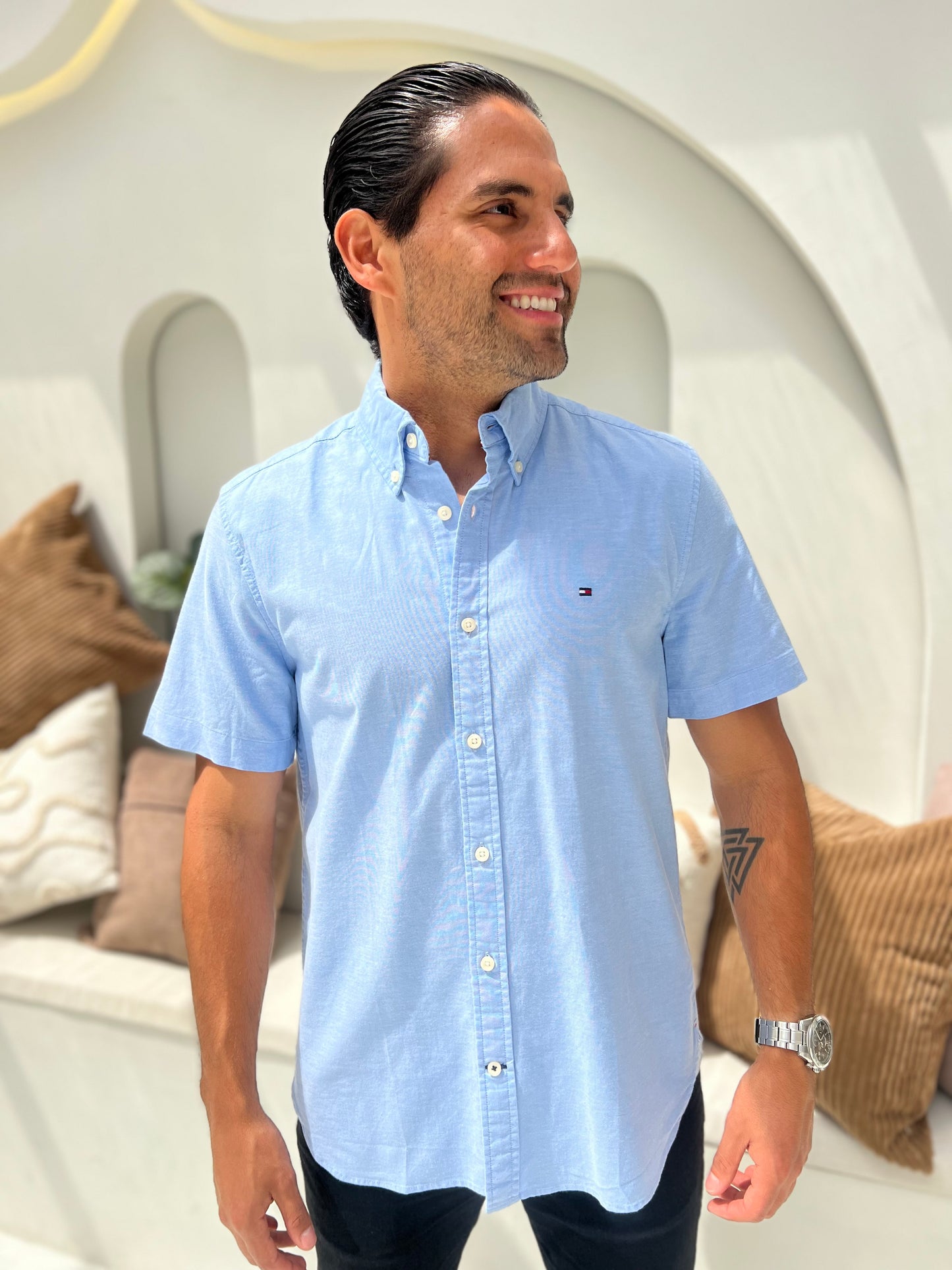 Camisa Tommy Hilfiger Celeste Manga Corta N.C