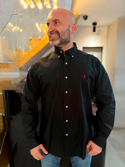 Camisa Polo R.L hombre Algodón Negra Caballo Rojo