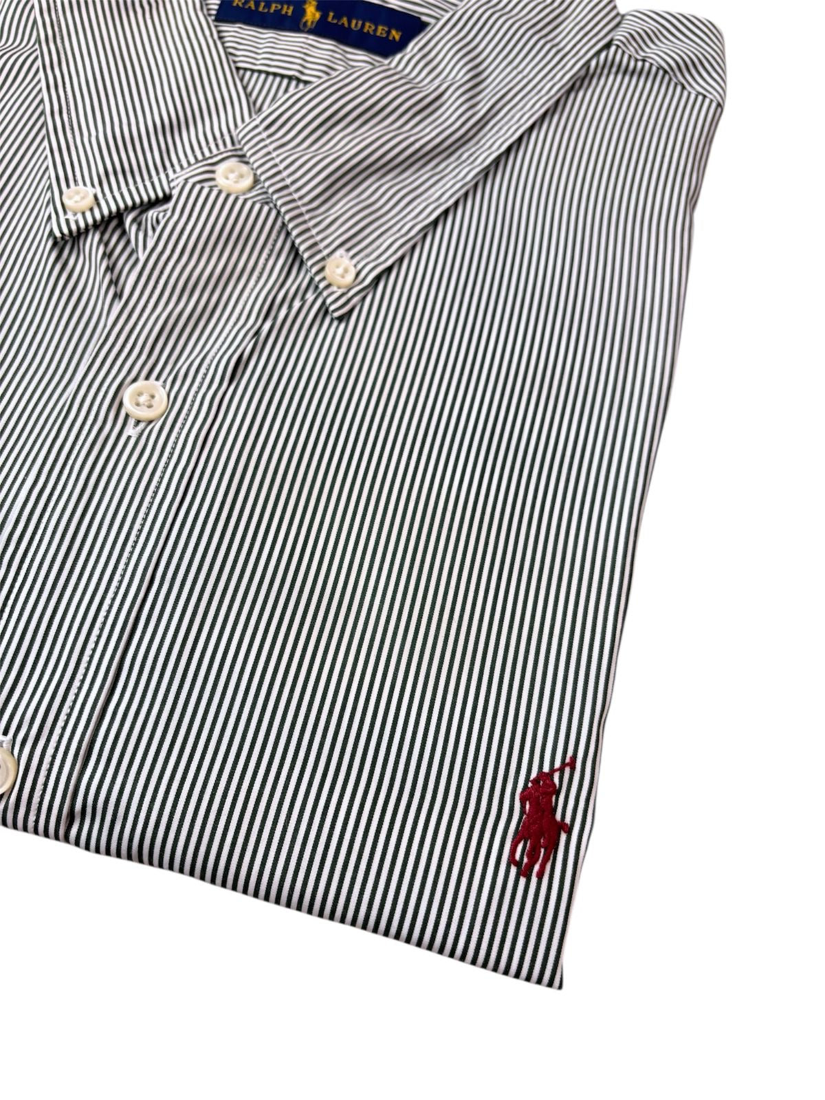 Camisa Polo R.L hombre Algodón Rayas Verdes Caballo Rojo