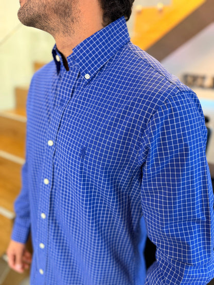 Camisa Polo R.L hombre Algodón Cuadros Azules Caballo Azul