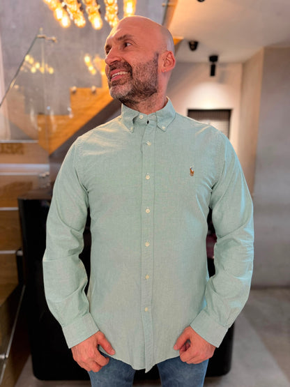 Camisa Polo R.L hombre Oxford Slim Fit Verde Pastel Caballo Multicolor