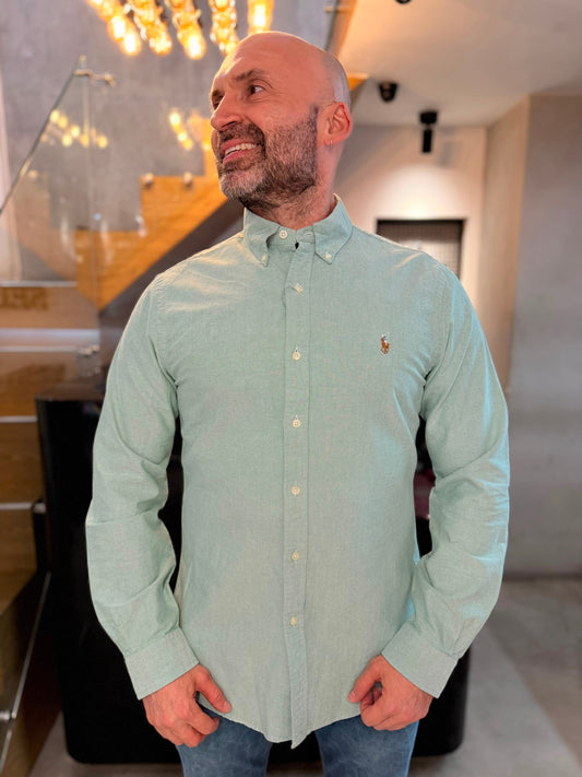Camisa Polo R.L hombre Oxford Slim Fit Verde Pastel Caballo Multicolor