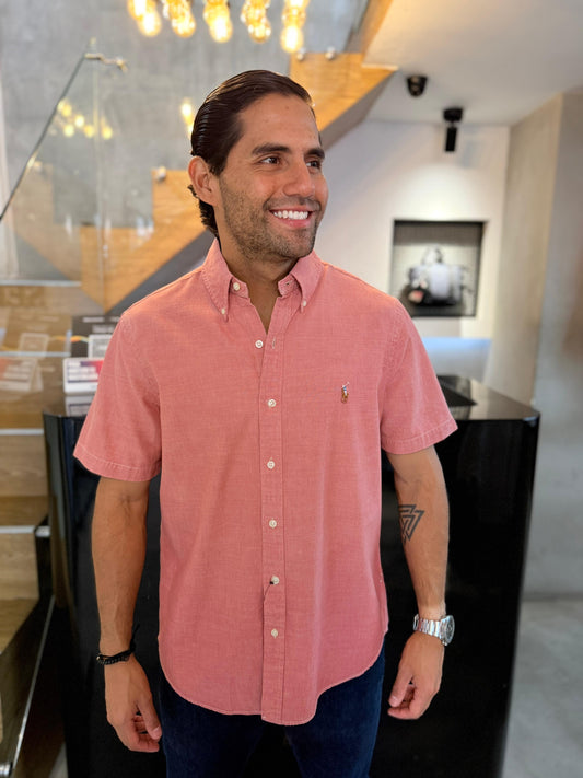 Camisa Polo R.L hombre Algodón Manga Corta Coral Claro