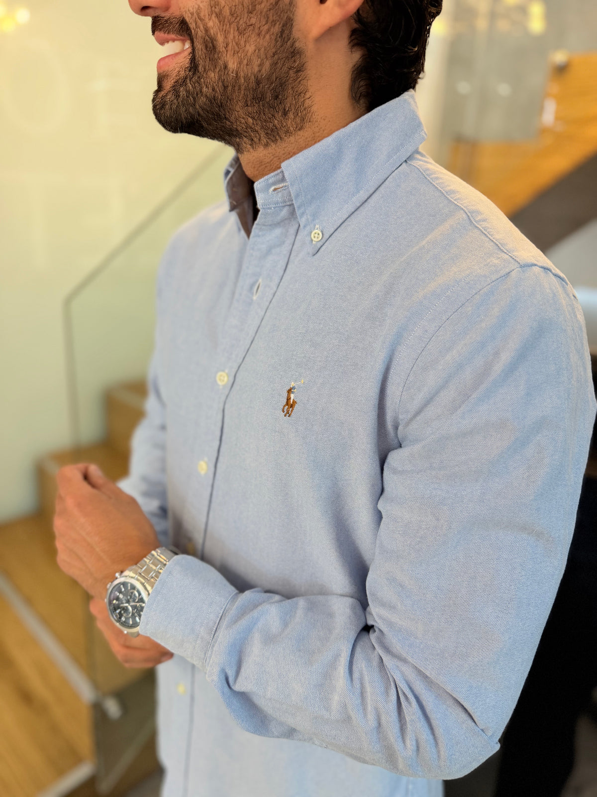 Camisa Polo R.L hombre Oxford Celeste Caballo Multicolor